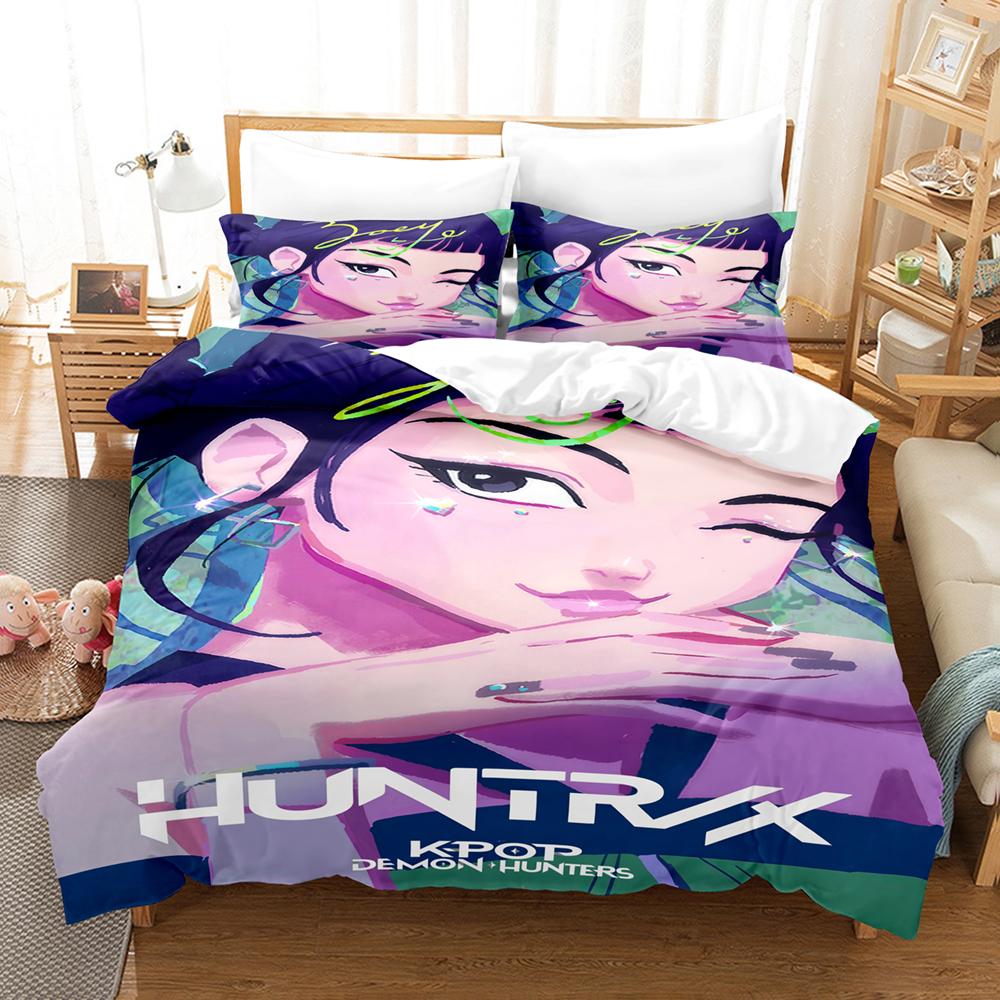K-POP Demon Hunters Bedding Set Queen King Size EU Single Quilt Bed Cover Duvet Cover Sets With Pillowcases For Girls Birthday