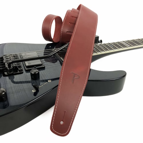 P Perri's Leathers Ltd. Perri's - XO's Adjustable Baseball Leather Guitar Strap, Red, for Acoustic, Bass, and Electric Guitars, Made In Canada (SP25S-