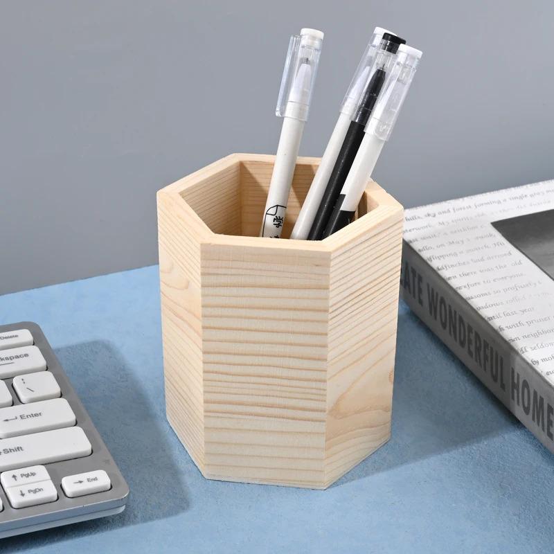 Suport creion Birou de birou Lemn pătrat/rotund/hexagonal Suport stilou oală pentru pahare Recipient pentru papetărie Organizator de depozitare