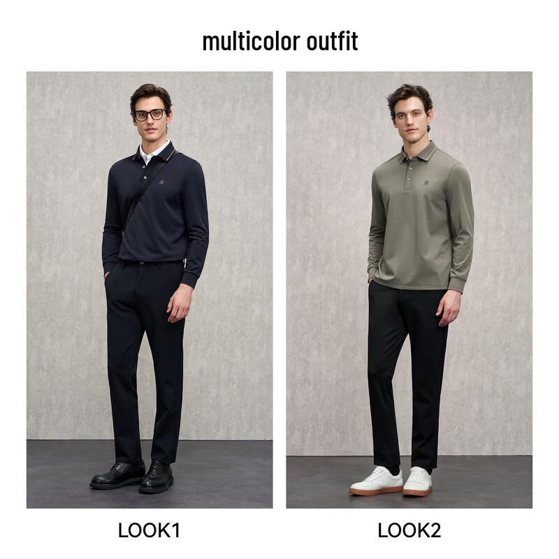EMZ Ordos Men's Long-Sleeve Business Casual Polo Shirt