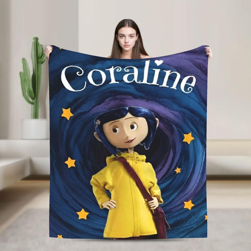 Coraline Halloween Horror Blankets Fleece Print   Multifunction Lightweight Throw Blankets for Bed Bedroom Bedspread