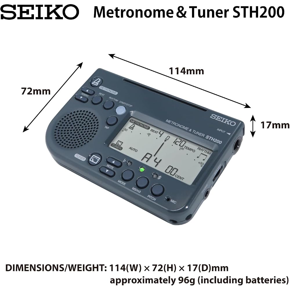 SEIKO Metronome Tuner, High Volume, Music Stand Mountable, Ideal for Wind Ensembles, Black STH200B