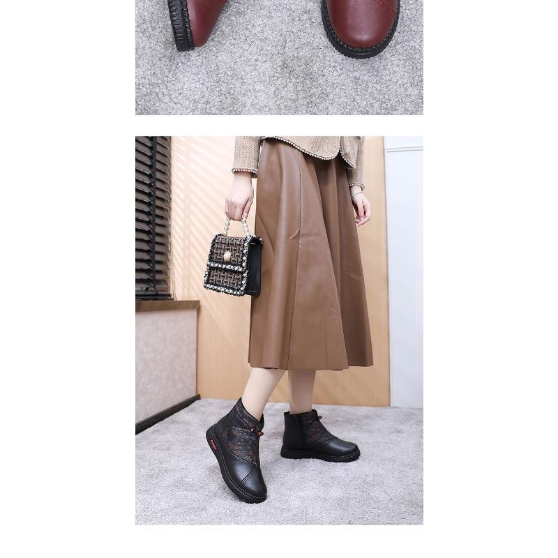 Women's Embroidered Floral Winter Boots, Non-Slip Soft Sole Warm Faux Fur Lined Ankle Boots, Comfortable Cotton-Padded Shoes for Women