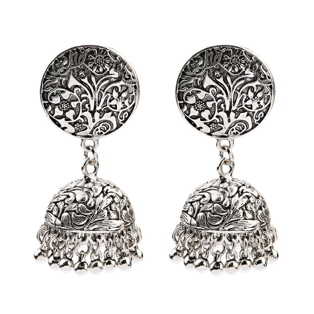 Women‘s Boho Ethnic Gold copper Plated Jhumka Indian Earring Gypsy Zircon Vintage Big Bells Dangle Hanging Earrings For Women