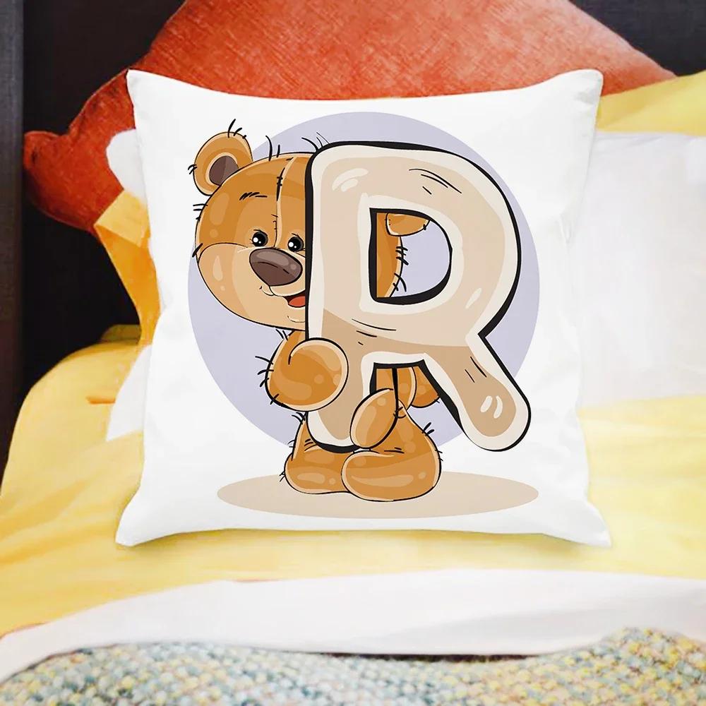 Cartoon Bear Sofa Children's Room Decoration Cute Animal Pillowcase  Letter Printing Cushion Cover