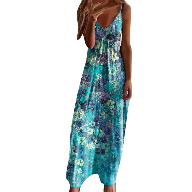 Women's Plus Size V-Neck Spaghetti Strap Long Dress - European & American Style