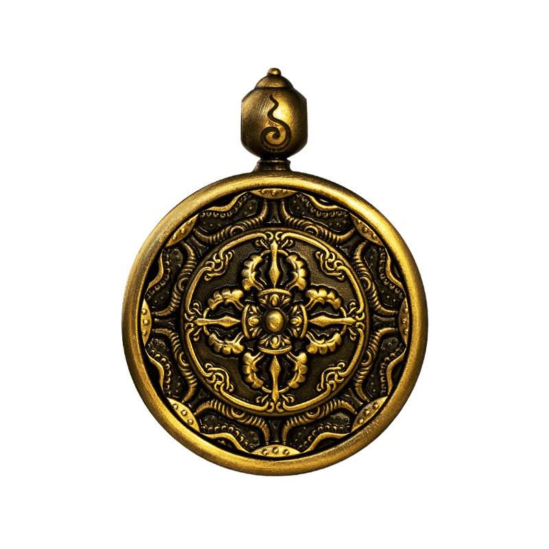 [Authentic] Brass Mani Thumb Gawa Thangka Pendant - Small Car Hanging Ornament with Gawa Box