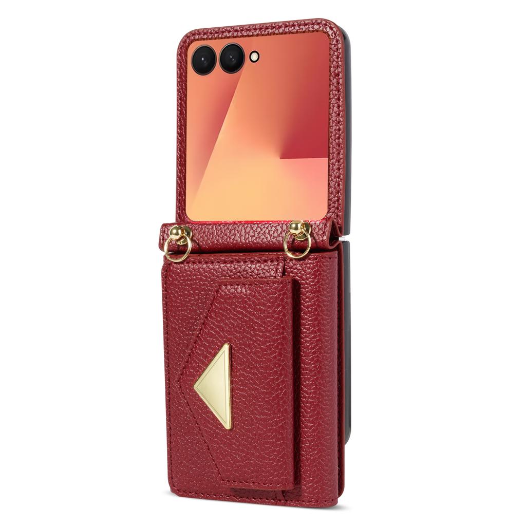 Crossbody Leather Case For Samsung Galaxy Z Flip 7 FE 6 5 4 3 5G Z Flip7FE Card Solt Wallet Long Lanyard Strap Phone Cover