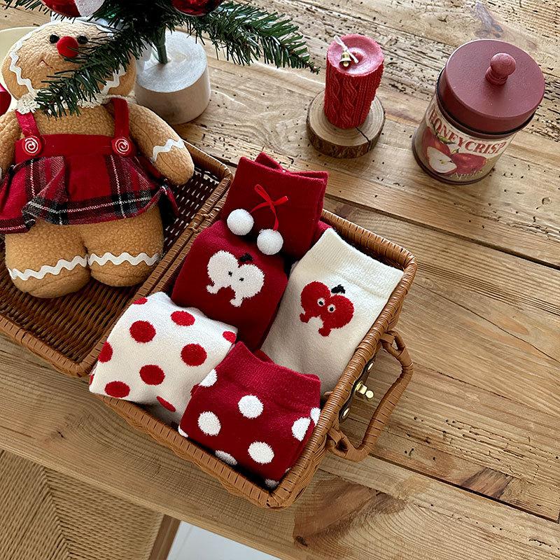 New Year'S Red Apple An Happy Rabbit Velvet Socks New Year'S Red Series Casual Versatile Stack Socks