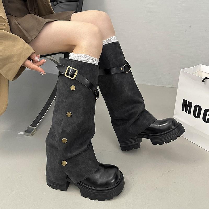 Maillard thick-soled long boots increase height, thick legs and thin, big tube around the trouser tube boots, but knee-high knight boots for women