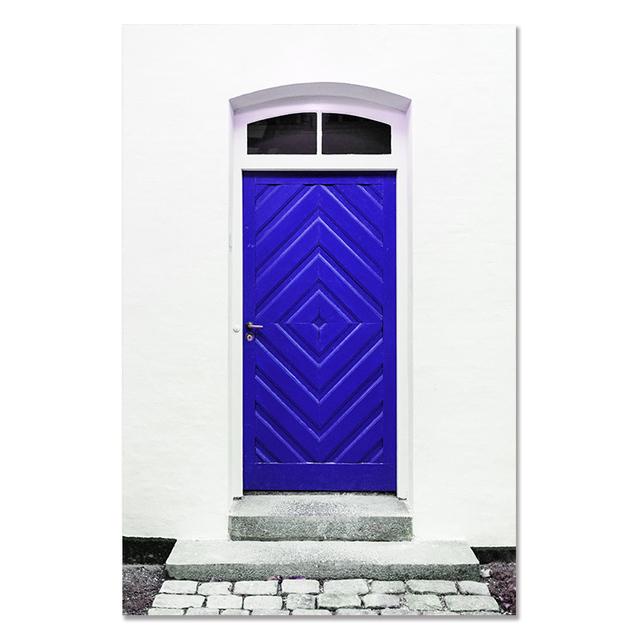 

Синие двери, средиземноморские настенные художественные оконные постеры и принты, настенные панно с скандинавской архитектурой для декора гостиной 21cm×30cm NoFrame