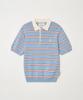 DTHIRTYONE Color Striped Short Sleeve Collared Knit (Blue)