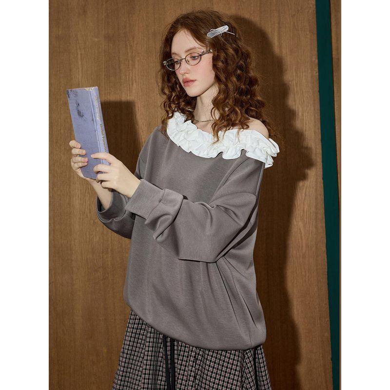 Coolhut Versatile and Elegant Casual Lazy Style Design Lace Off-Shoulder Women's Sweatshirt