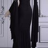 Women Long Dress V-Neck Flared Sleeves Solid Color Irregular Sway Design Lace-Up Gown Robe Halloween Costume
