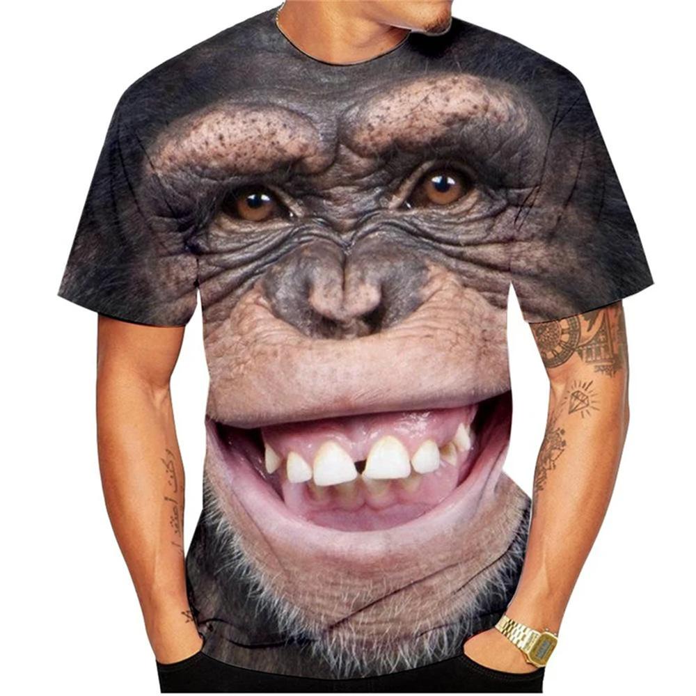 Lässiges Herren 3D Design Parodie Gorilla Lustiges Affen T-Shirt Lustiger Schmollmund Affe 3D Druck Sommer Kurzarmshirt Kinder