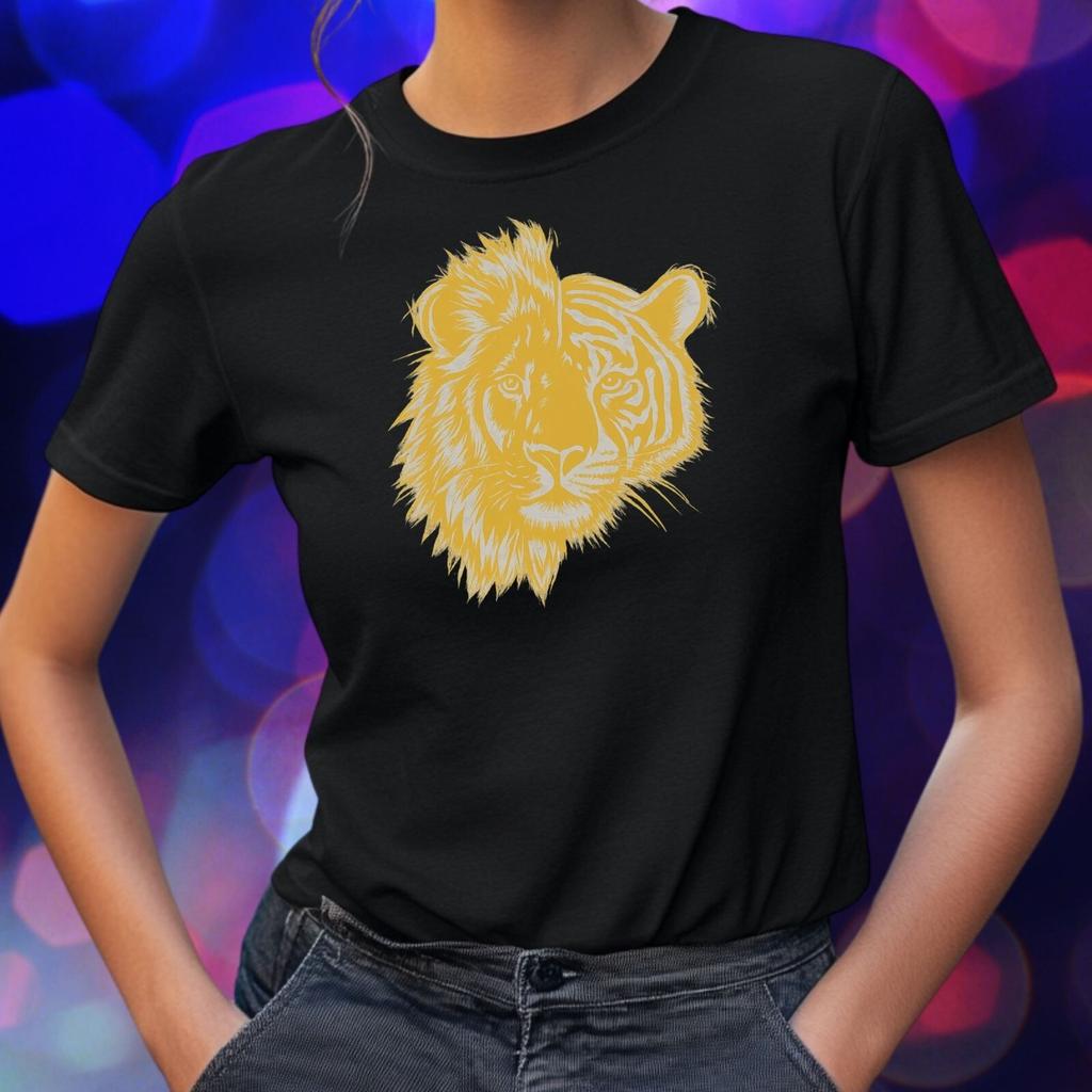 T-Shirt Frauen Halb Löwe halb Tiger Motiv Baumwolle Größe S bis 3XLWird in neuem Fenster oder Tab geöffnet