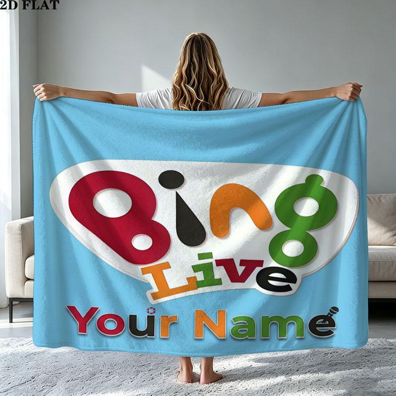 1PC Bing Custom Name Patterned Flannel Blanket Suitable For All Seasons for Home Decor Warmth and Comfort Gifts Holiday Present