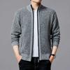 Mens Stand Collar Fleece Lined Solid Loose Knit Zip Up Long Sleeve Sweater Cardigan Coat