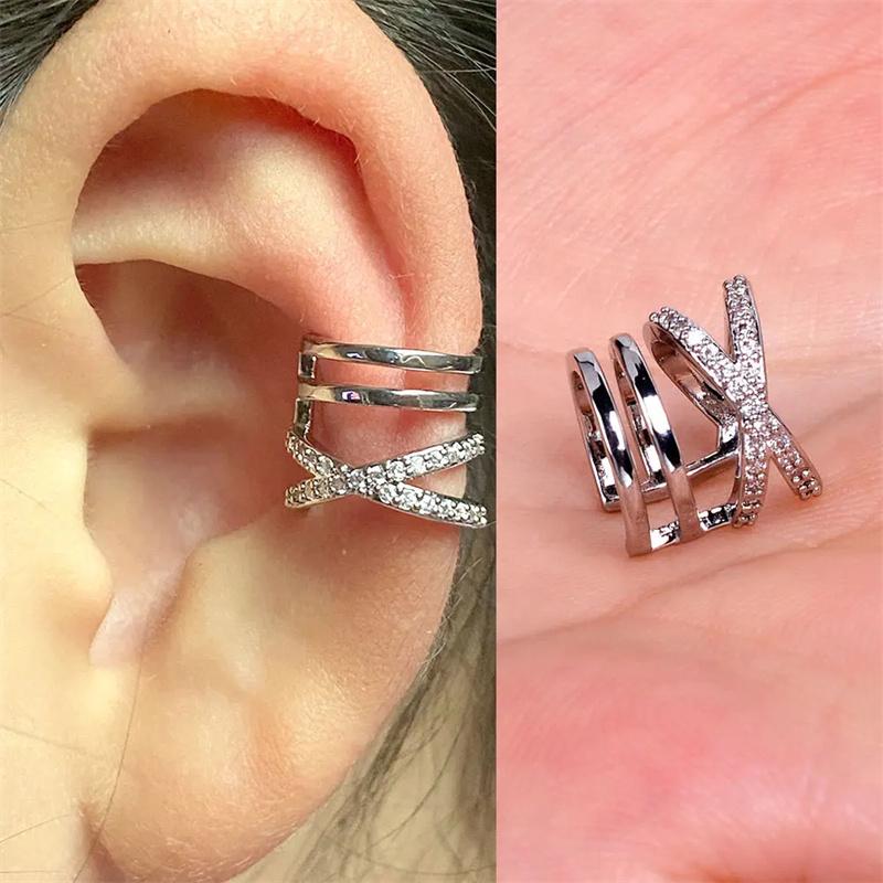 1Pcs Zircon No Piercing Ear Cuff Earrings Earcuff Fake Cartilage Clip Earring Women Geometry Heart Star Ear Cuffs Jewelry Gifts