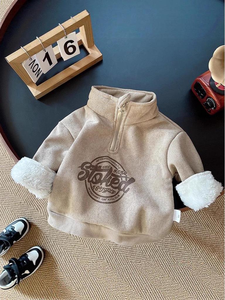 Modisches Herbst-Zweiteiler-Set für Jungen 2025: Lammwolle-Sweatshirt & Cord-Hose