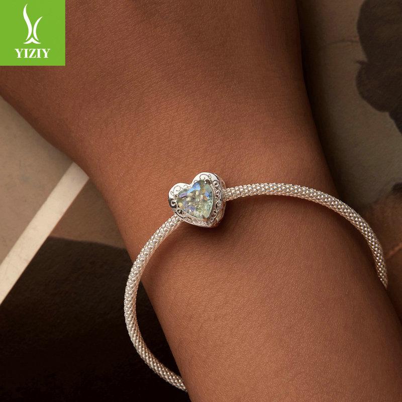 Oasis Unicorn Diy Bracelet Beaded, Exquisite Green Love S925 Sterling Silver Beads Loose Beads