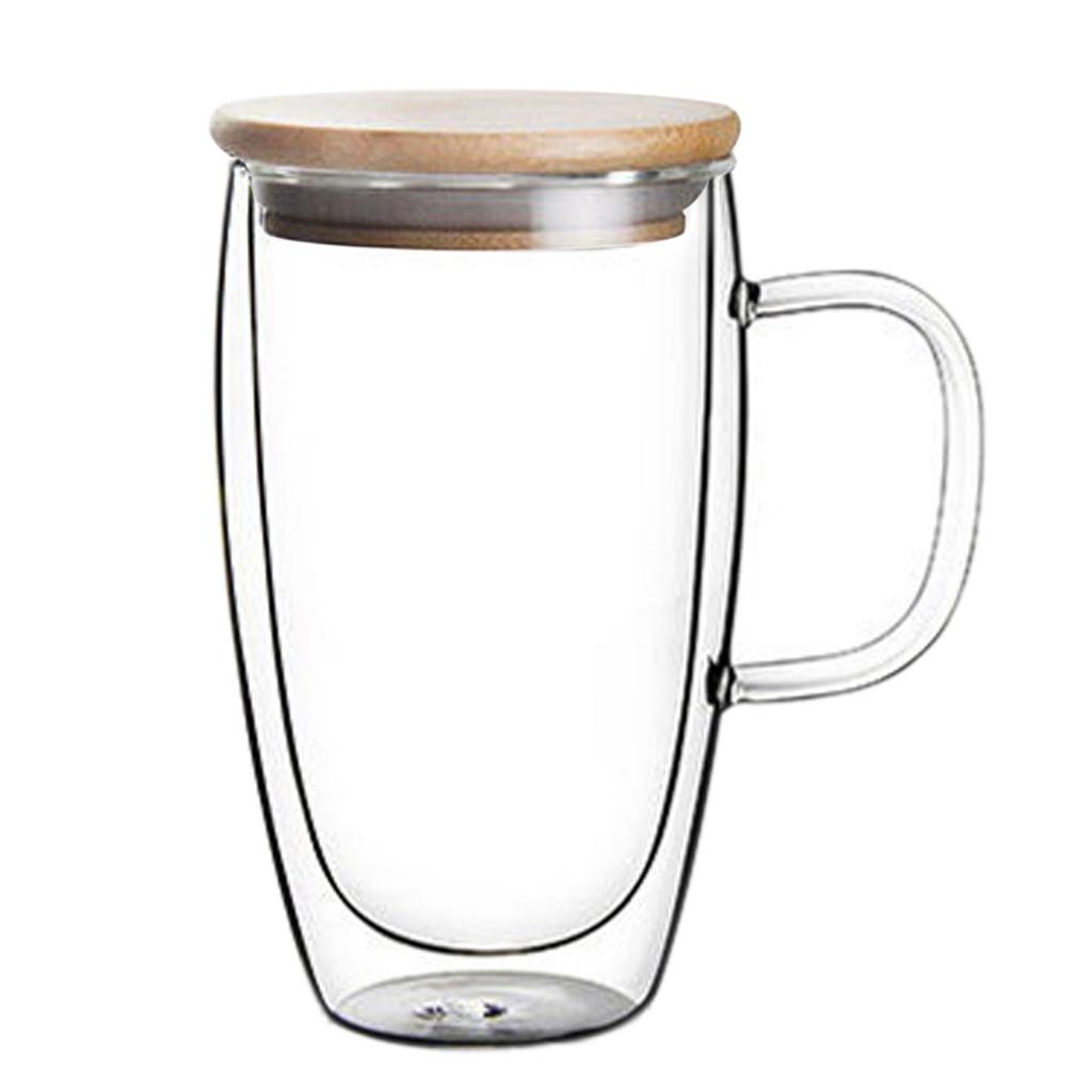 Transparent Double Wall Cup with Lid Thickened Coffee Cup Double Milk Cup