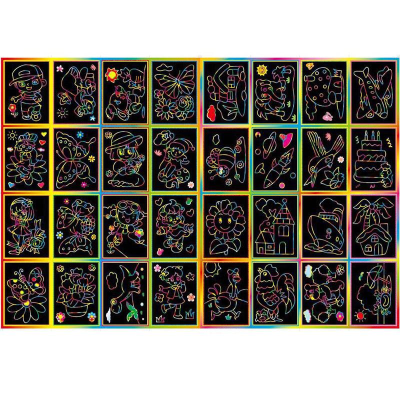 10Sheets Scratching Painting Paper Set Cute Cartoon Mix Style DIY Handmade Graffiti Supply Festival Birthday Party Souvenirs ZYF