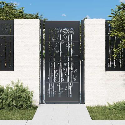 Vidaxl Garden Gate, Anthracite, 105X205 Cm, Steel, Bamboo Motif