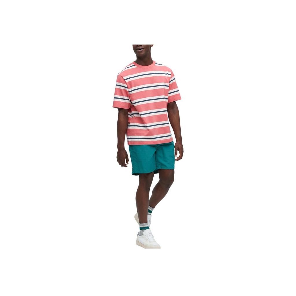 UNIQLO Striped Color Block Crew Neck Short Sleeve T-Shirt Men Tops Pink 457931-12