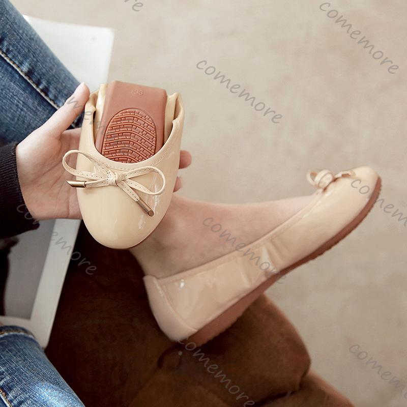 Comemore Women Flat Shoes Casual Patent Leather Loafers Round Toe Roll-Up Shoes Woman Bridesmaid Flats Solid Color Single Shoes