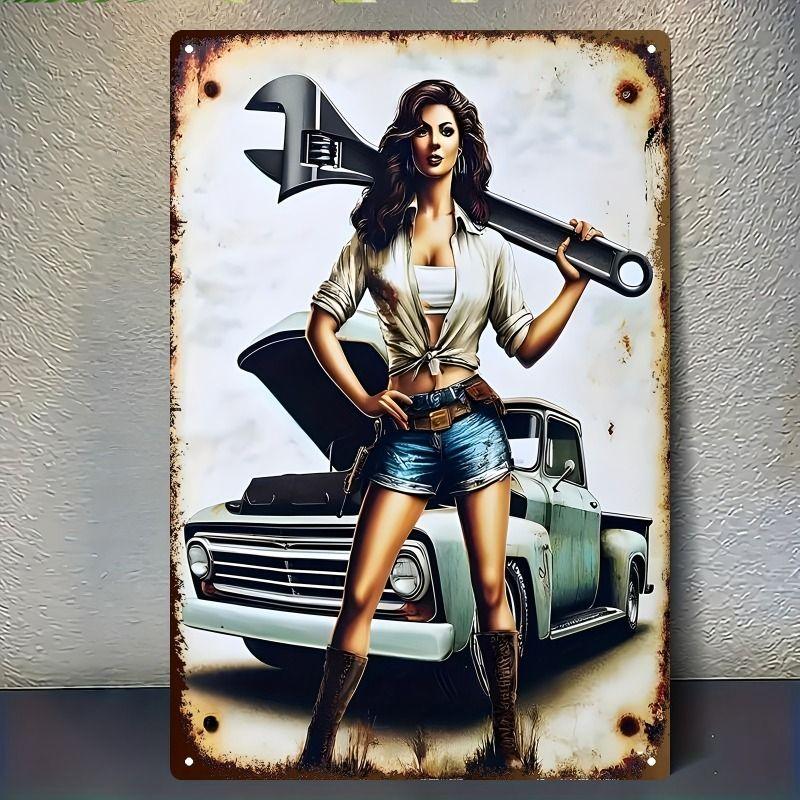 Vintage Garden Tools Metal Painting for Balcony Garage & Garden Decor