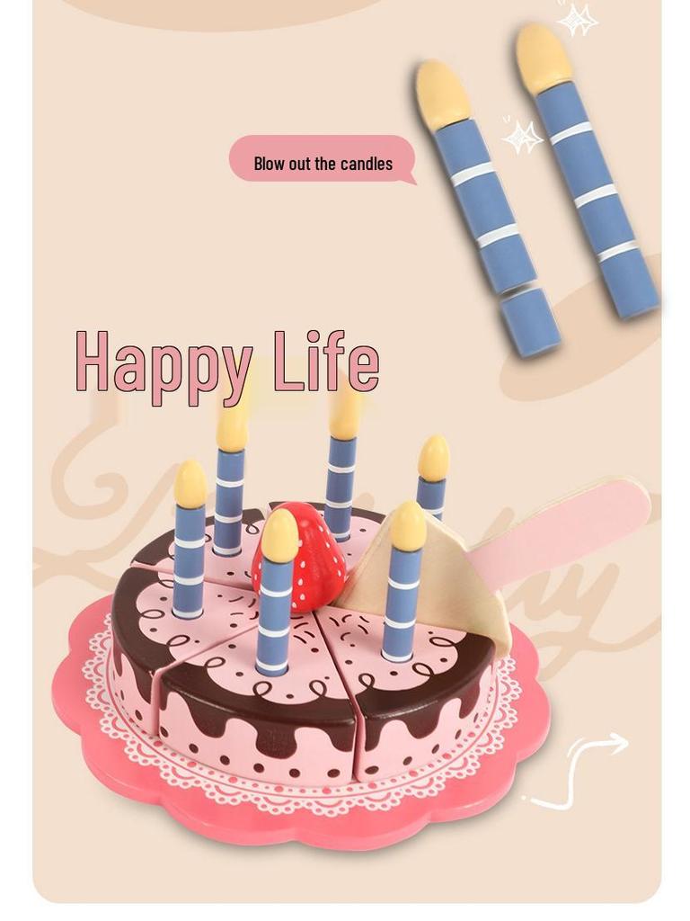 Wooden Girls' Birthday Cake & Tea Party Pretend Play Set