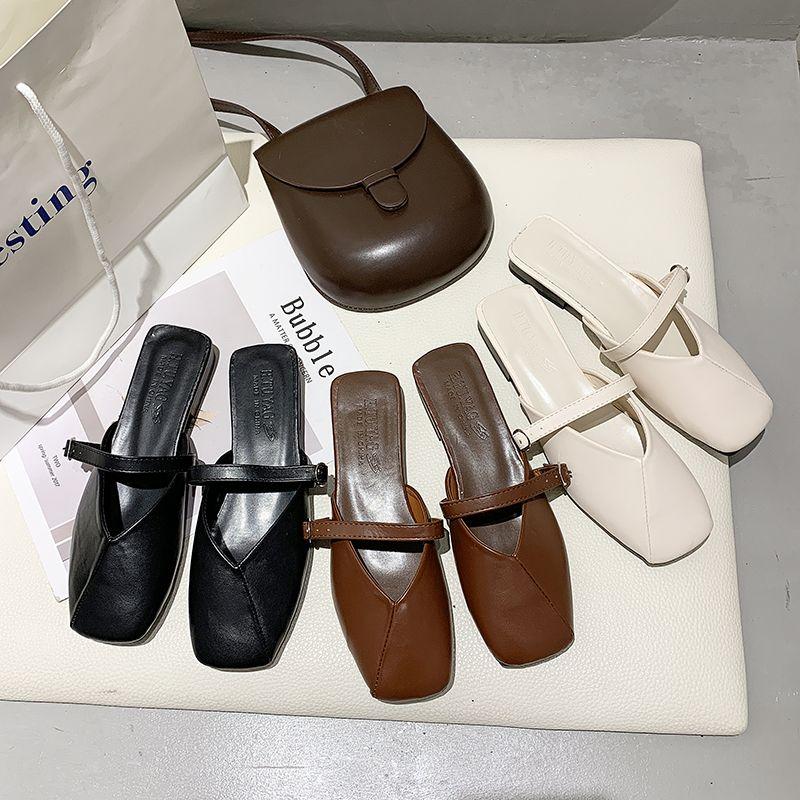 Slides Job Summer White Shoes for Women 2024 Low Heel Sandals Leather Mules Woman Slippers Y On Offer Luxury 39 Promotion W Shoe
