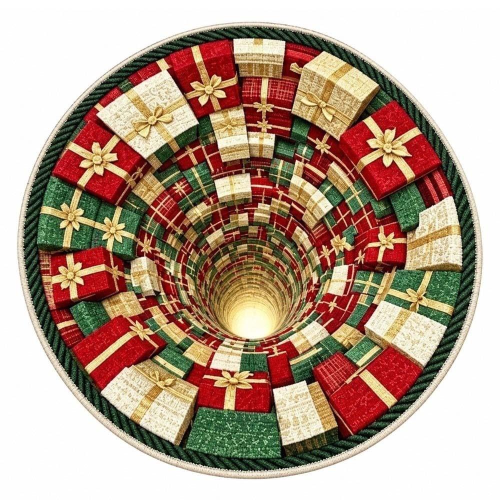 Polyester Christmas Round Rug 2D Flat Optical Delusion Doormat 3D Illusion Carpet  Festival Present