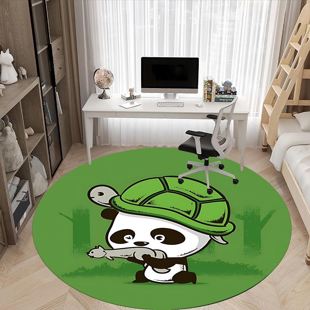 1pc Panda Turtle Pattern Office Round Area Rug, Indoor Mat Suitable For Office, Under Office Chairs Bedroom Living Room Home Decor, Room Deco