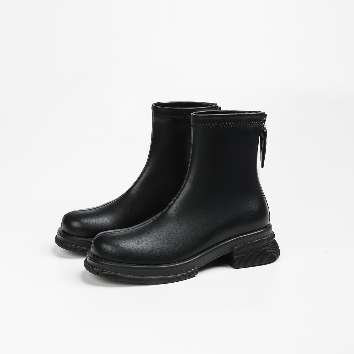 

Elastic platform short boots women s new British style Martin boots rear zipper thin boots brown autumn and winter popular women s boots 40