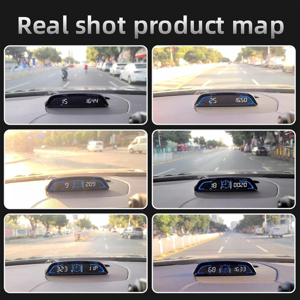 Car HUD Speedometer, 10 in 1 Head Up Display with Speed, Clock, Compass, Overspeed Alarm, Fatigue Driving Alert, Altimeter, Auto Brightness for Day