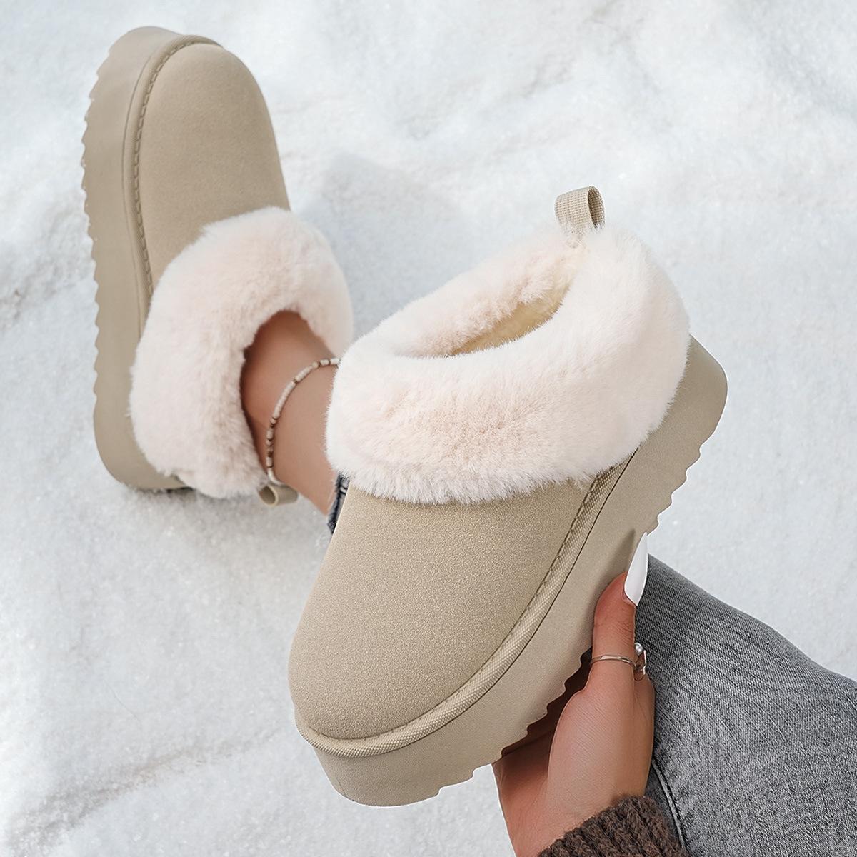 

Women s Wide Width Slip-On Snow Boots, Faux Suede Cuff Winter Ankle Boots, Cozy Fleece Lined Casual Booties for Fall 42 хакі