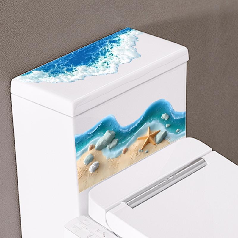 3D Ocean Beach Starfish Seashell Self Adhesive Toilet Tank Sticker Waterproof Bathroom Decal 1pc