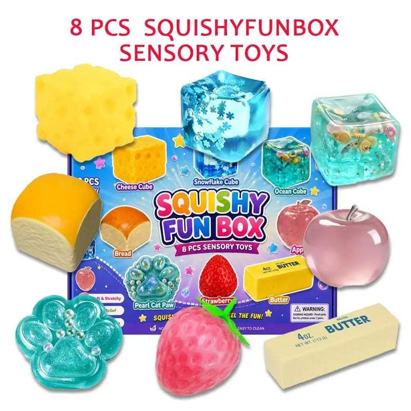 Stress Relief Squishy Toys 8-Piece Boxed Set, Maltose Slow Rising Decompression Toy, Creative Gift for Kids and Adults