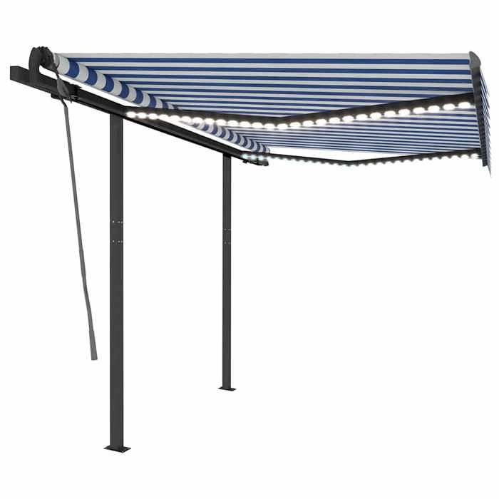 VidaXL Manual Retractable Awning with LED 3.5x2.5 M Blue and White 3070121
