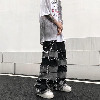 Pantaloni cu franjuri cu temperament de primăvară și toamnă, drapați, stil leneș, cu sens hip-hop, blugi cu picior lat