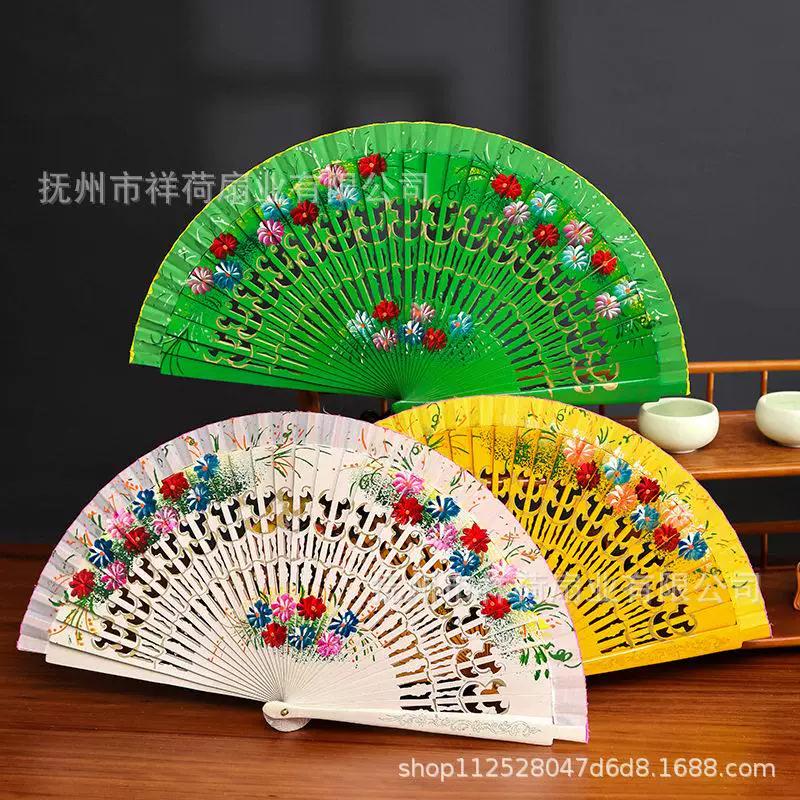 Hand-Painted Fans, Classical Folding Fans, European-Style Spanish Wooden Fans, Fans to Match with Cheongsam, Chinese-Style Vintage Folding Fans