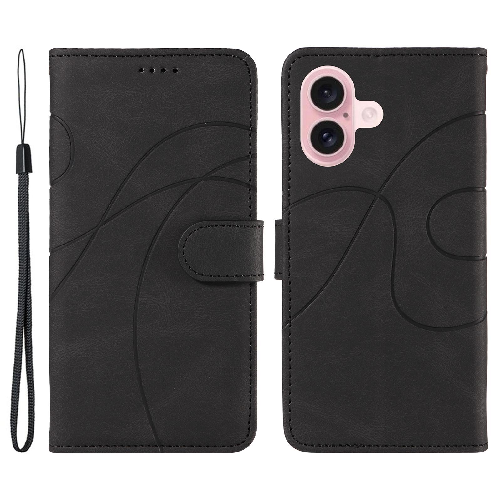 

For iPhone 16 Case Flip PU Leather Phone Cover with Curved Line