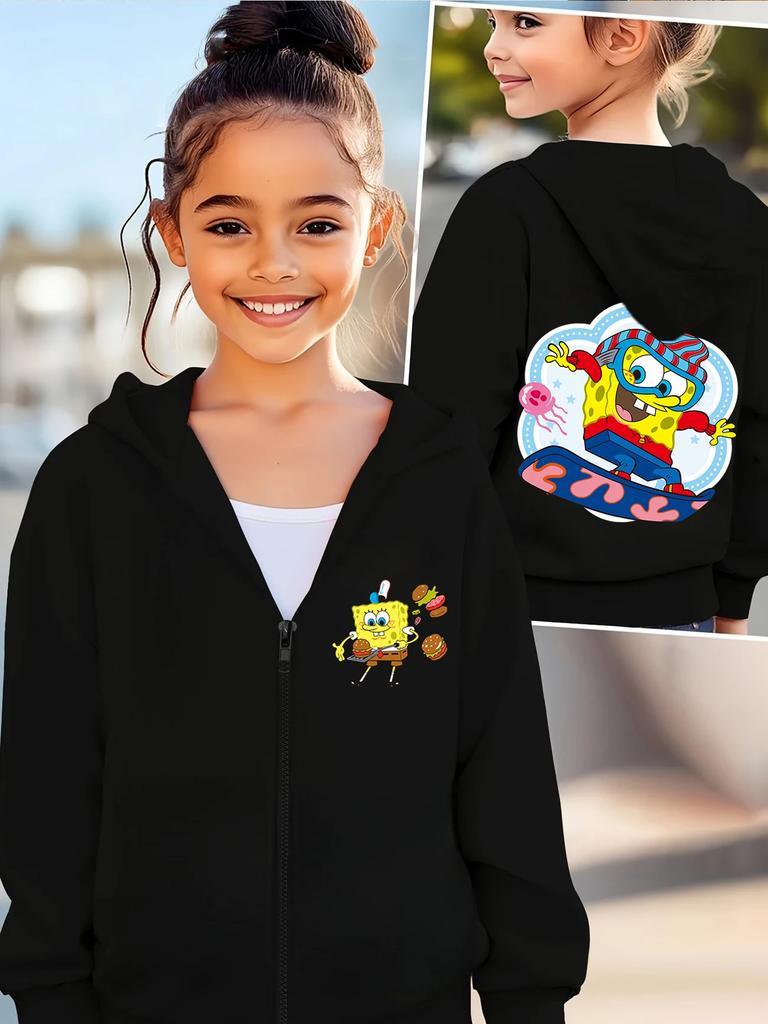 Jellyfish Fields SpongeBob Zippered Hoodie Kids Summer Cute Cartoon Crewneck Boys Girls 3-14