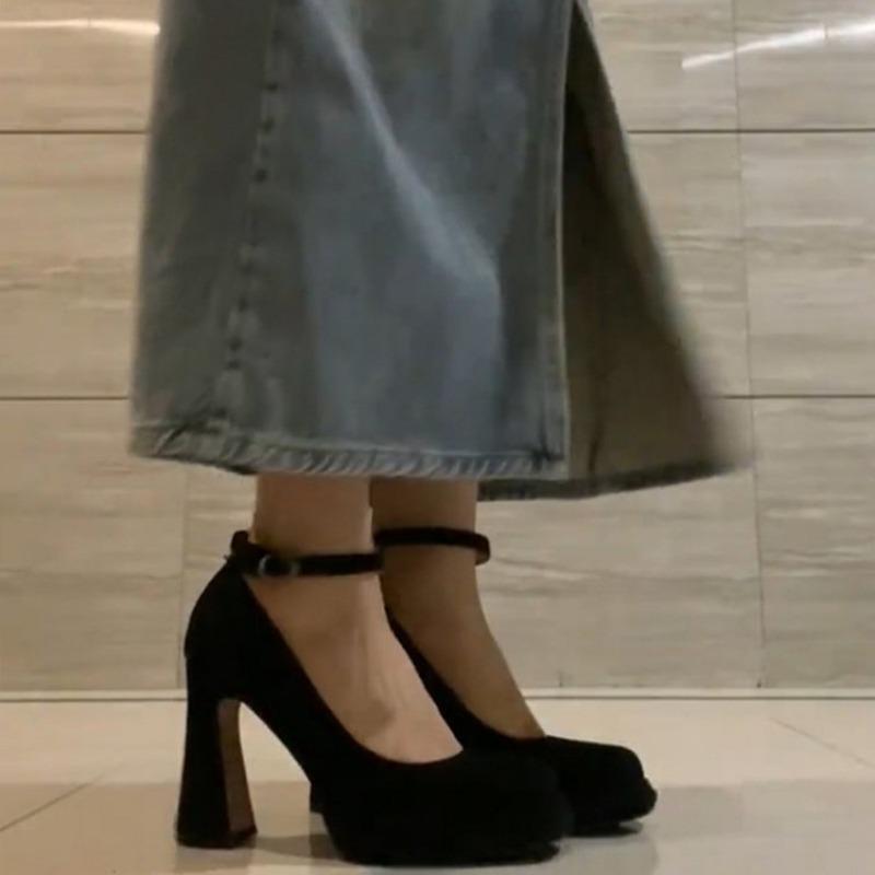 Fashion Women's New Autumn Thick Heel Single Shoes Round Head Shallow Mouth Thick Sole Soft Sole Non-slip Super High Heels