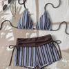 2026 Retro Polka Dot Striped Cross-Strap Bikini with Lace-Up Details