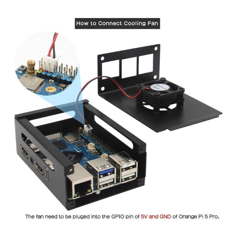 Protective Metal Case With Cooling Fan And Heatsinks For Orange Pi 5 (N515) Easy Access GPIO Ports