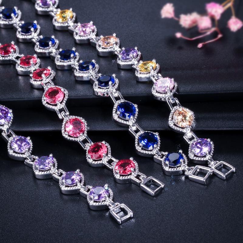 CMM Sparkling Purple Red Cubic Zirconia Round Tennis Bracelets for Women Fashion Jewelry
