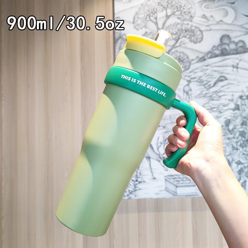 Outdoor Sports Insulated Travel Mug With Handle And Straw For Commuting And Camping